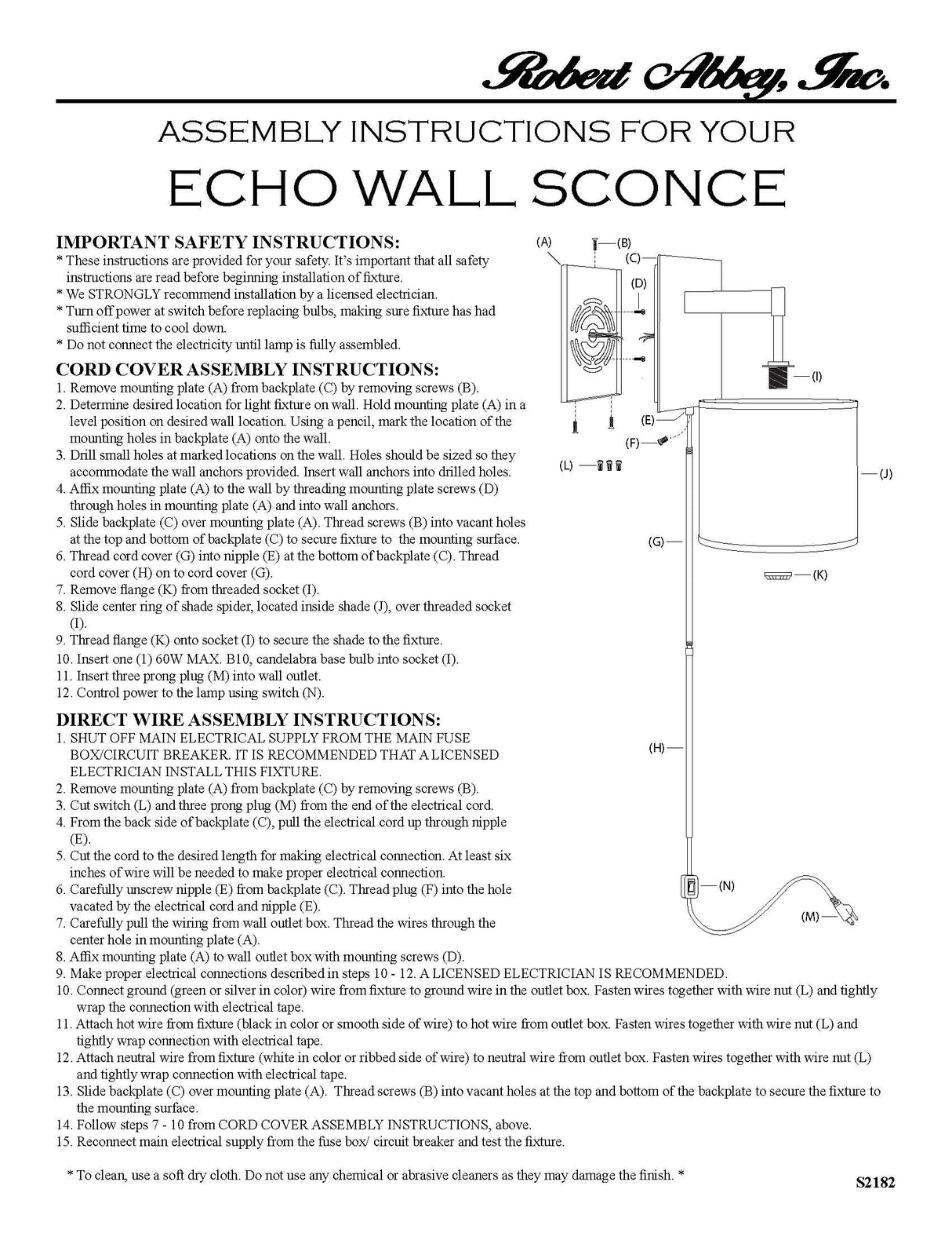 Robert Abbey (Z2172) 8" x 11.88" ECHO WALL SCONCE