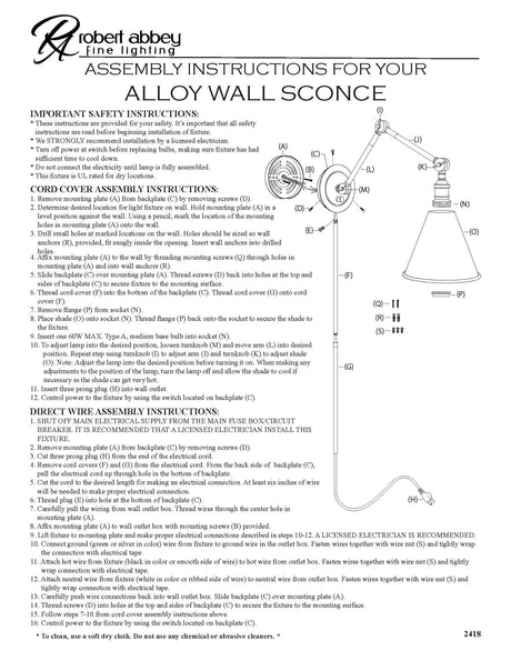 Robert Abbey (Z2418G) 7.5" x 7.25" ALLOY WALL SCONCE
