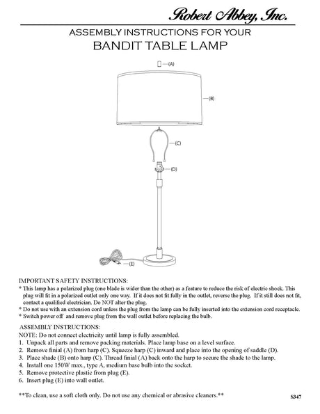 Robert Abbey (Z347) 7" x 28.75" BANDIT TABLE LAMP