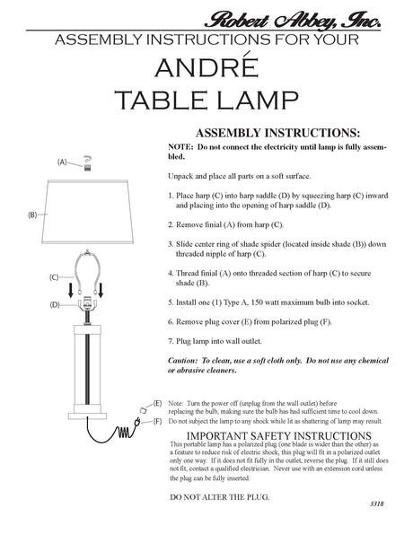 Robert Abbey (Z3318) 6.5" x 28.63" ANDRE TABLE LAMP
