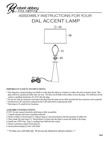 Robert Abbey (Z9868) 4.5" x 23.25" DAL ACCENT LAMP