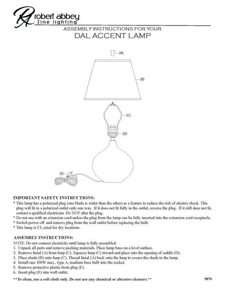 Robert Abbey (Z9870) 9" x 19.25" DAL ACCENT LAMP