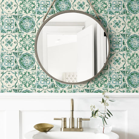 Tommy Bahama Azulejos Jade Wallpaper