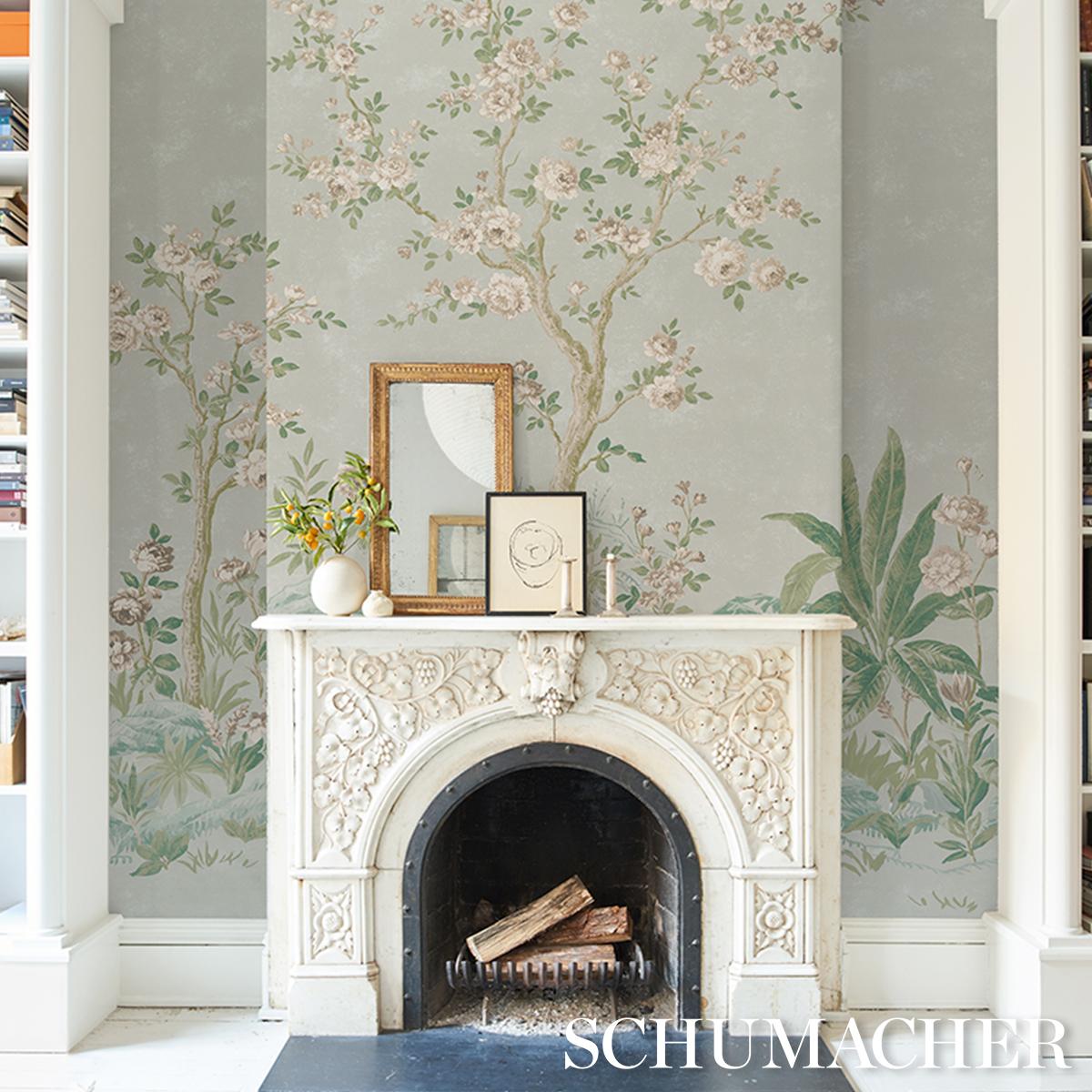 Schumacher Charlotte'S Garden 2 Panel Set Celadon Wallpaper