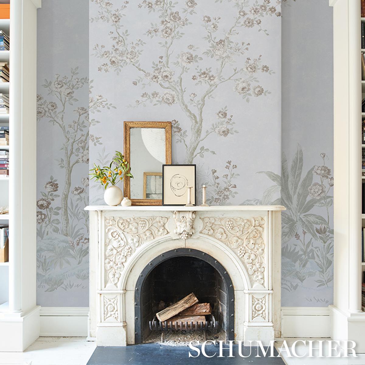 Schumacher Charlotte'S Garden 2 Panel Set Periwinkle Wallpaper