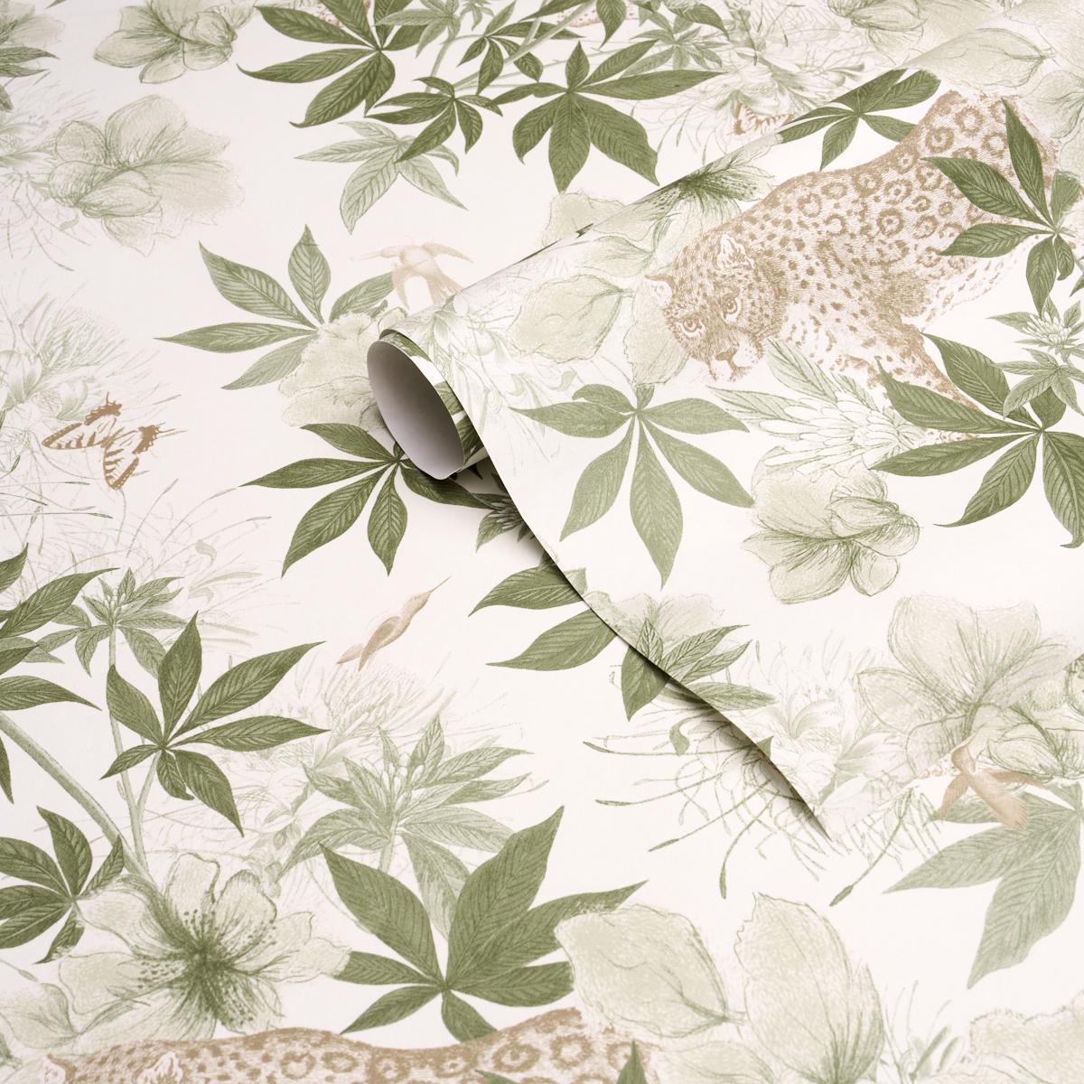 Schumacher Nocturnum Ivory & Olive Wallpaper