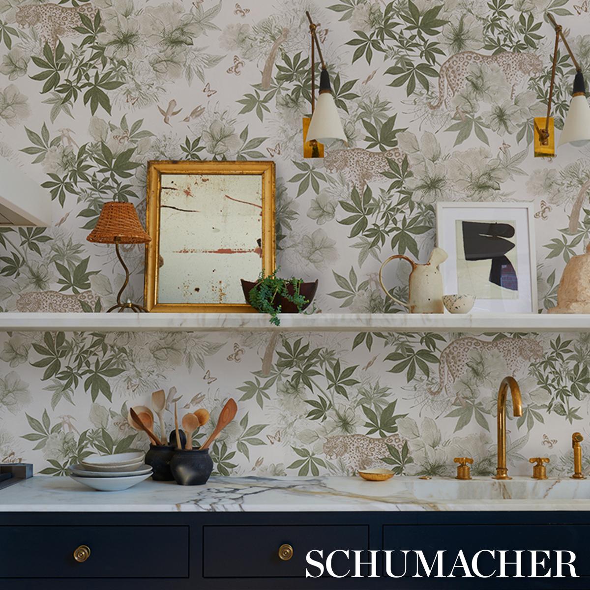Schumacher Nocturnum Ivory & Olive Wallpaper