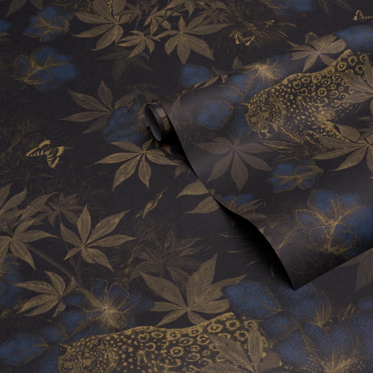 Schumacher Nocturnum Indigo & Ochre Wallpaper