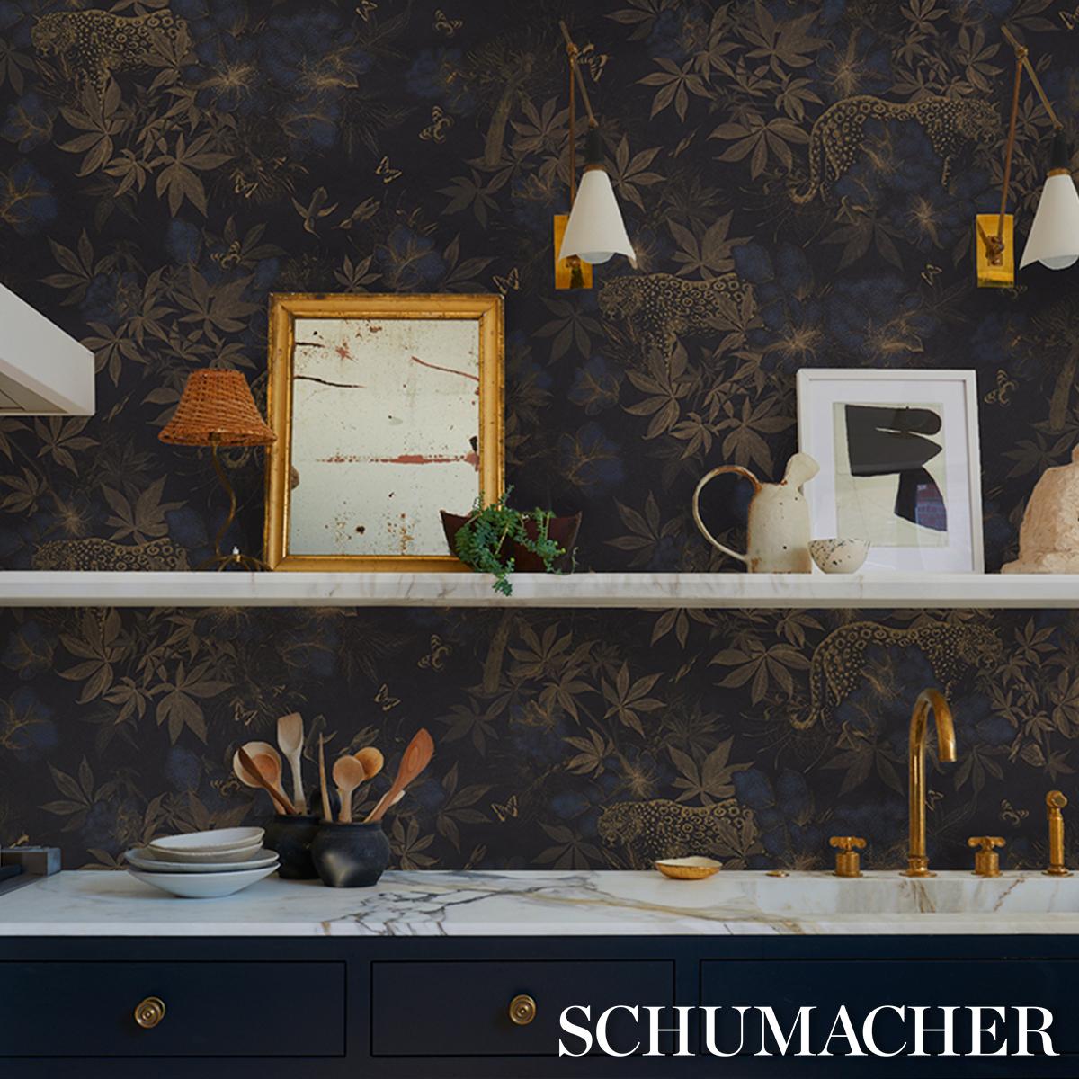 Schumacher Nocturnum Indigo & Ochre Wallpaper