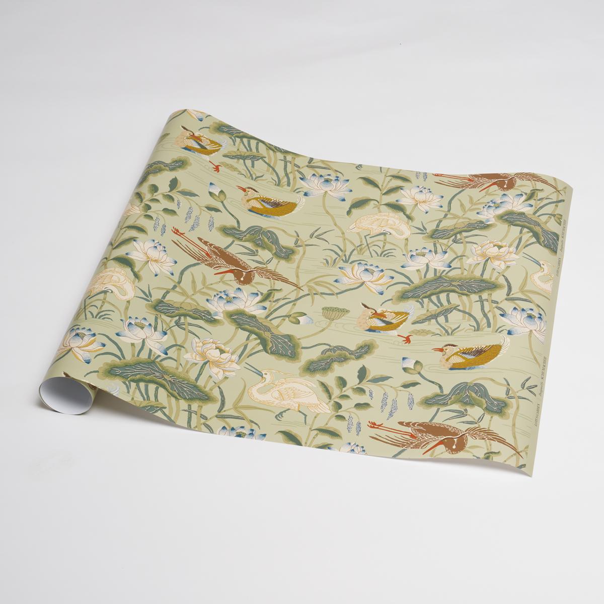 Schumacher Aqua 37" x 24" Lotus Garden Wrapping Paper