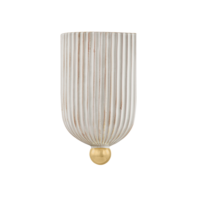 Mitzi Amira AGED BRASS/CERAMIC FLUTED CREAM 6.25W x 10.25H Wall Sconce