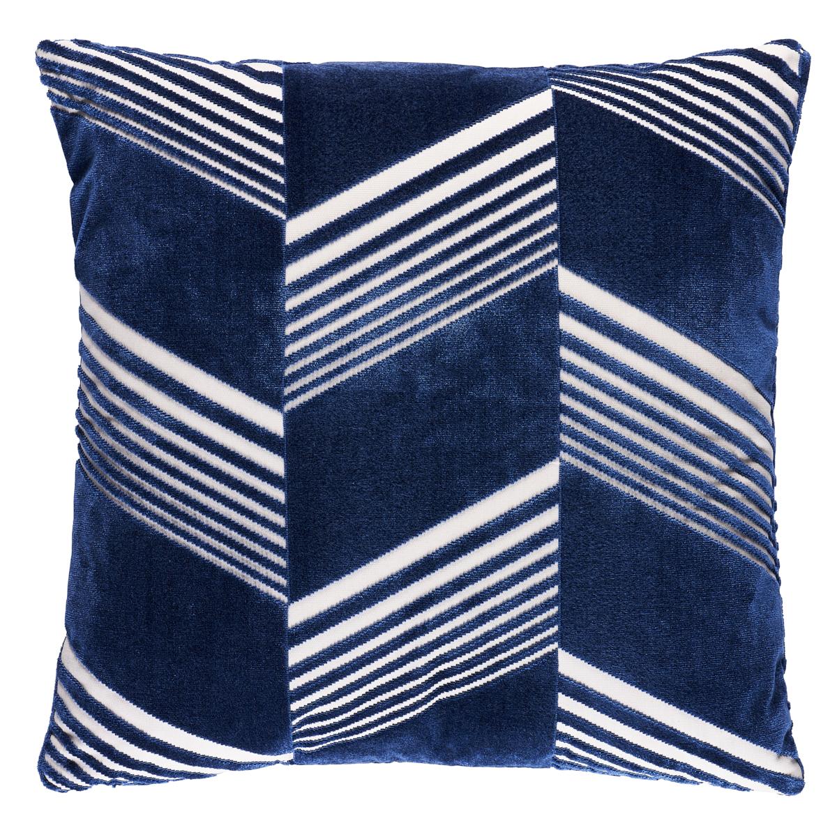 Schumacher Navy On White 22" x 22" Jessie Cut Velvet Pillow