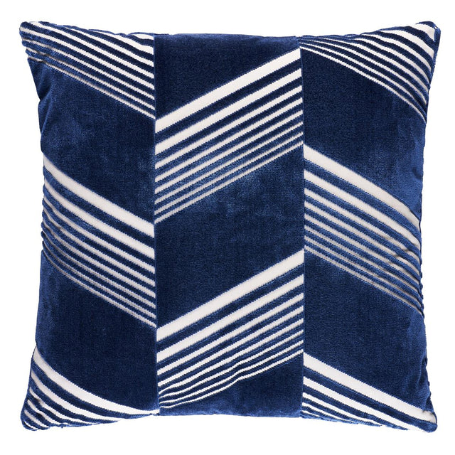 Schumacher Navy On White 22" x 22" Jessie Cut Velvet Pillow