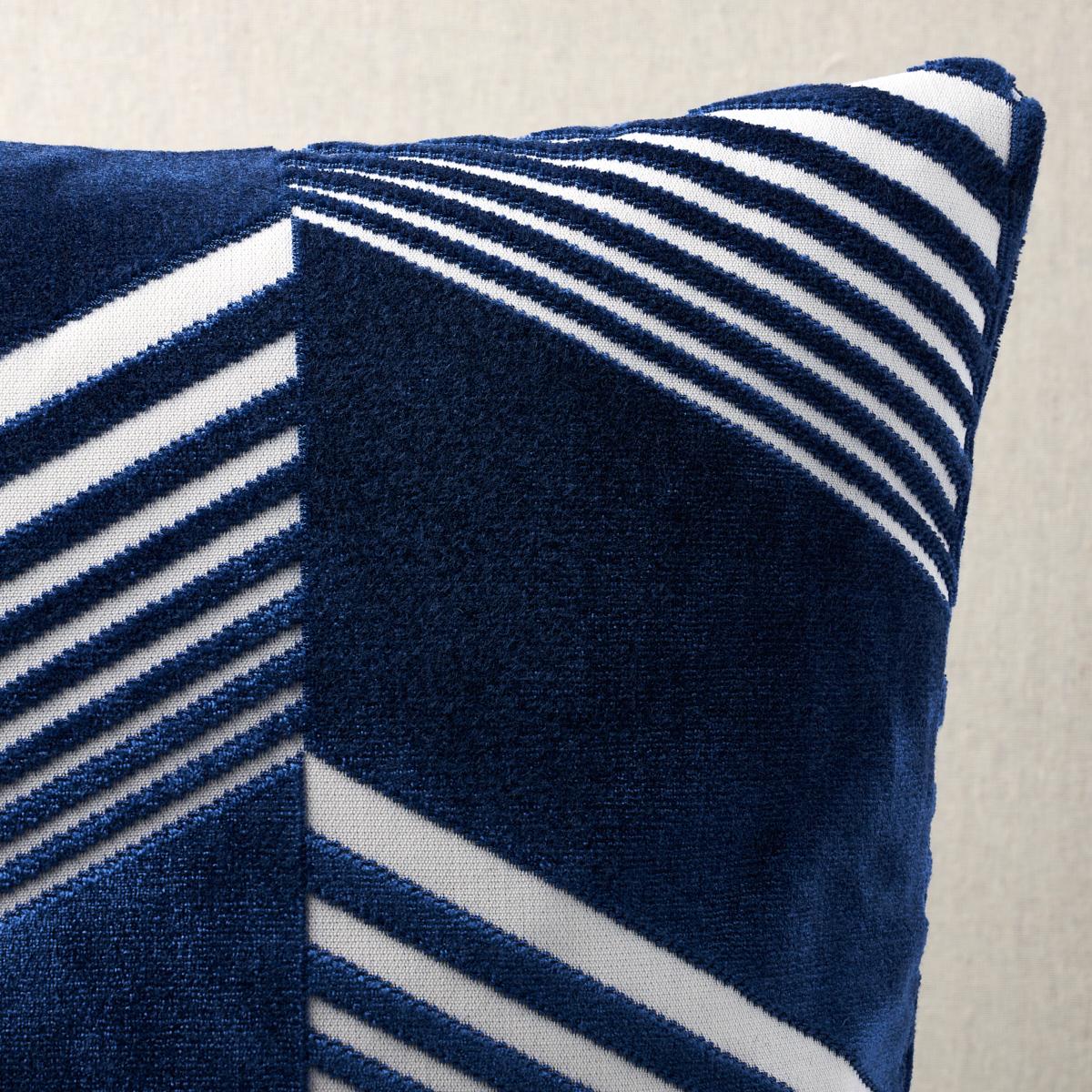 Schumacher Navy On White 22" x 22" Jessie Cut Velvet Pillow
