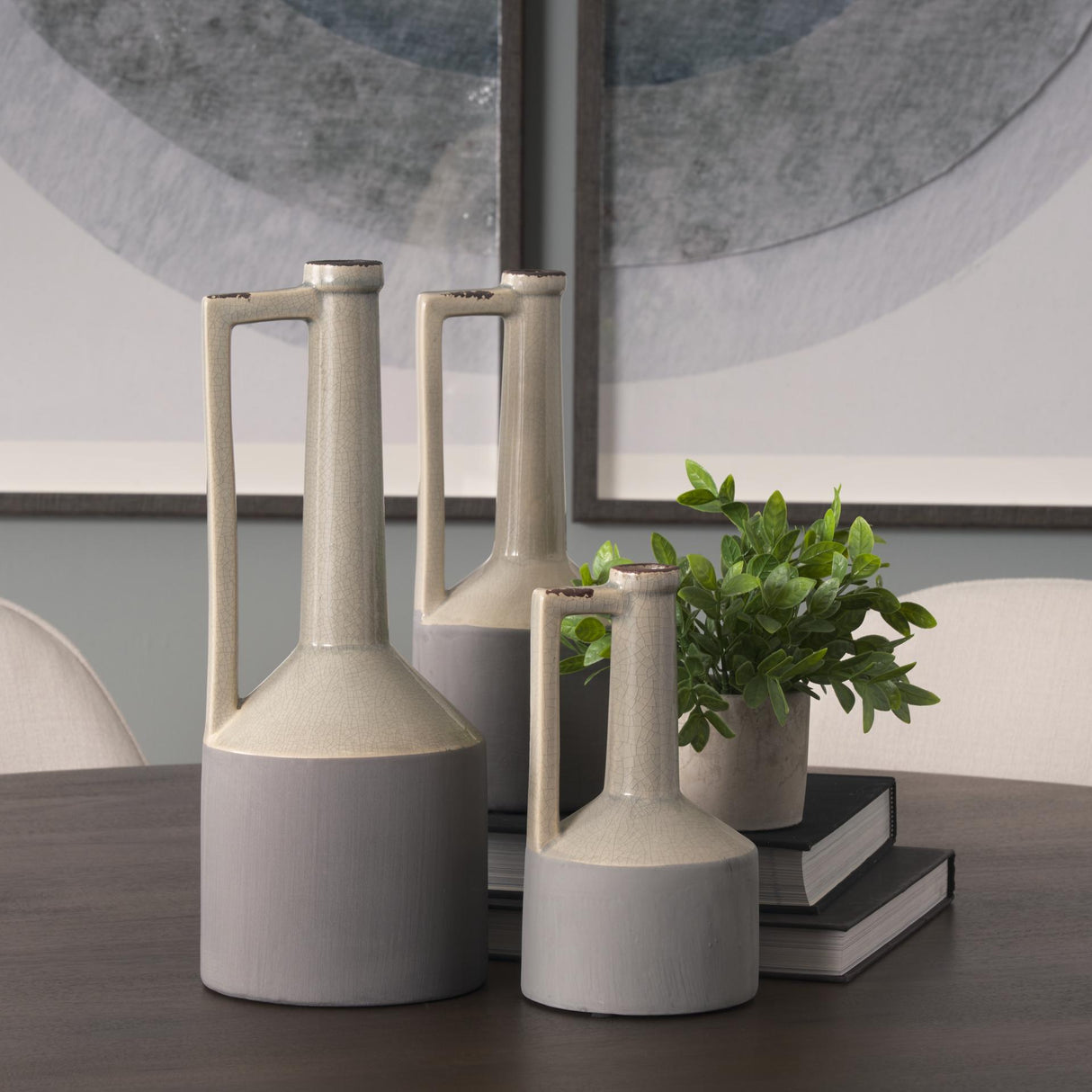 Mercana Burton 14.2H Medium Two Tone Gray Ceramic Jug Vase