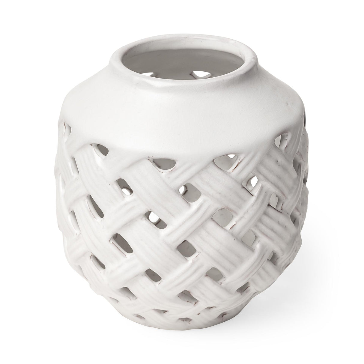 Mercana Forillon I Short White Glazed Lattice Pattern Vase
