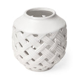 Mercana Forillon I Short White Glazed Lattice Pattern Vase