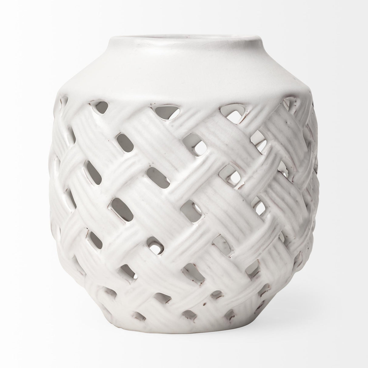 Mercana Forillon I Short White Glazed Lattice Pattern Vase