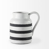 Mercana Harmon I Small White w/ Charcoal Stripes Ceramic Jug