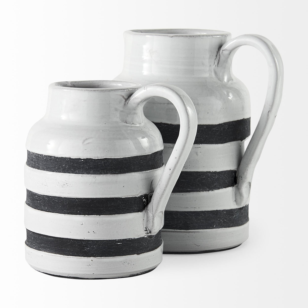 Mercana Harmon I Small White w/ Charcoal Stripes Ceramic Jug
