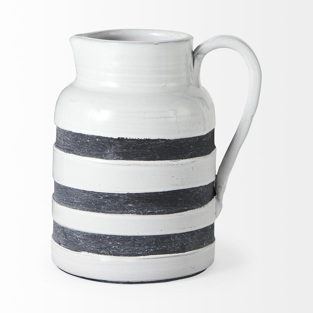Mercana Harmon II Large White w/ Charcoal Stripes Ceramic Jug