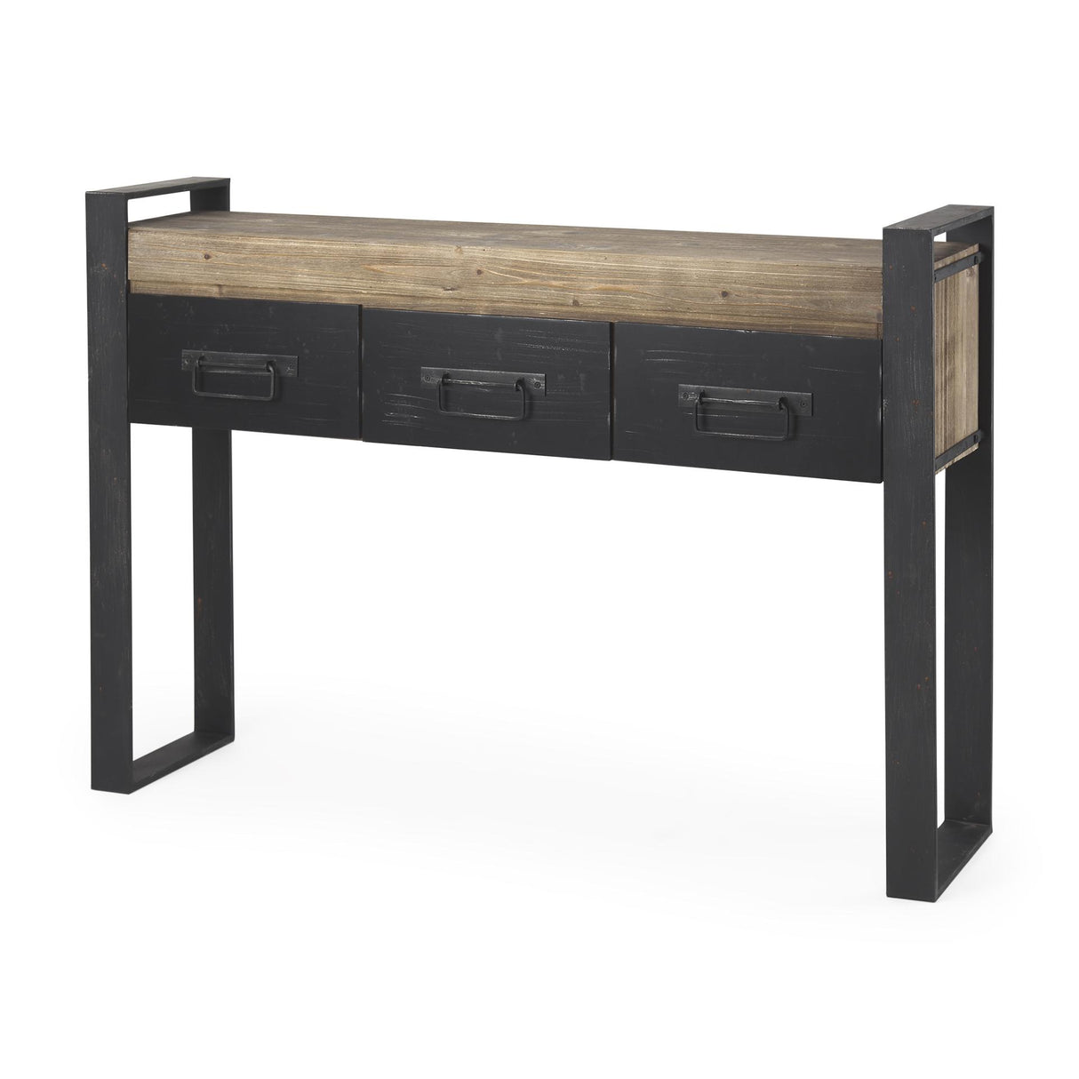 Mercana Carga 48L x 12W Black Metal Frame Brown Wooden Top Console Table W/Storage