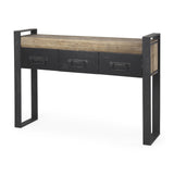 Mercana Carga 48L x 12W Black Metal Frame Brown Wooden Top Console Table W/Storage