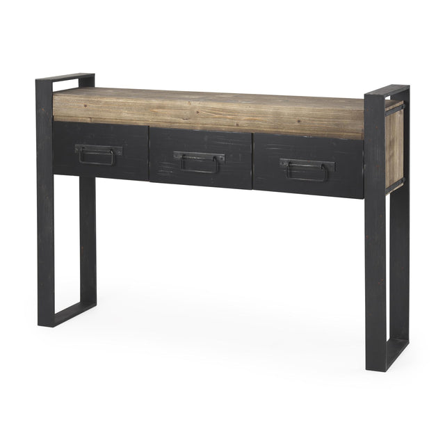Mercana Carga 48L x 12W Black Metal Frame Brown Wooden Top Console Table W/Storage