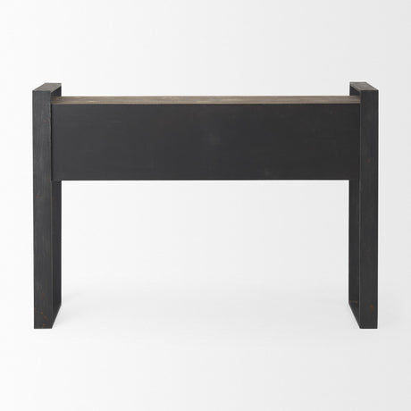Mercana Carga 48L x 12W Black Metal Frame Brown Wooden Top Console Table W/Storage