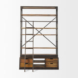 Mercana Brodie II Medium Brown Wood Black Ladder Four Shelf Shelving Unit 57L x 20.5W x94H
