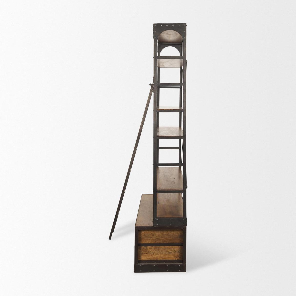 Mercana Brodie II Medium Brown Wood Black Ladder Four Shelf Shelving Unit 57L x 20.5W x94H