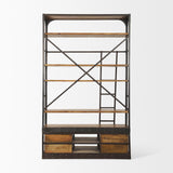 Mercana Brodie II Medium Brown Wood Black Ladder Four Shelf Shelving Unit 57L x 20.5W x94H