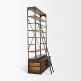 Mercana Brodie II Medium Brown Wood Black Ladder Four Shelf Shelving Unit 57L x 20.5W x94H