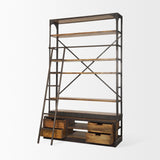 Mercana Brodie II Medium Brown Wood Black Ladder Four Shelf Shelving Unit 57L x 20.5W x94H