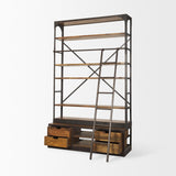Mercana Brodie II Medium Brown Wood Black Ladder Four Shelf Shelving Unit 57L x 20.5W x94H