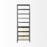 Mercana Sunnyvale 32L x 18W x 90H Dark Brown Solid Wood and Mirrored Glass Four Shelf Shelving Unit