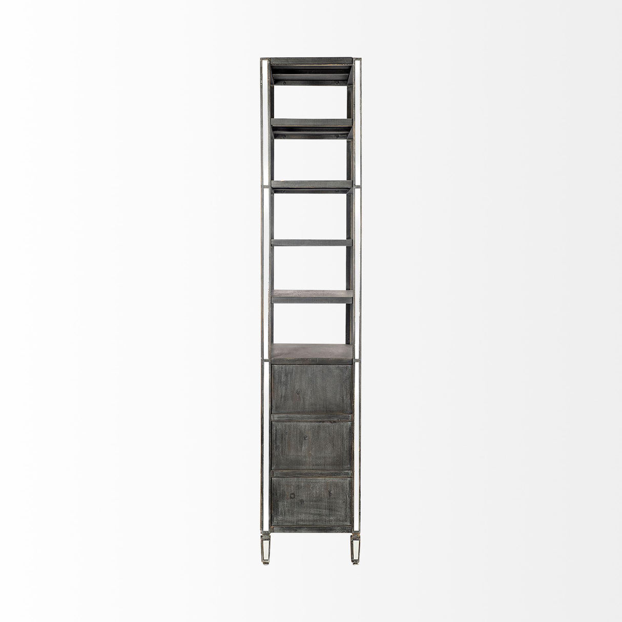 Mercana Sunnyvale 32L x 18W x 90H Dark Brown Solid Wood and Mirrored Glass Four Shelf Shelving Unit