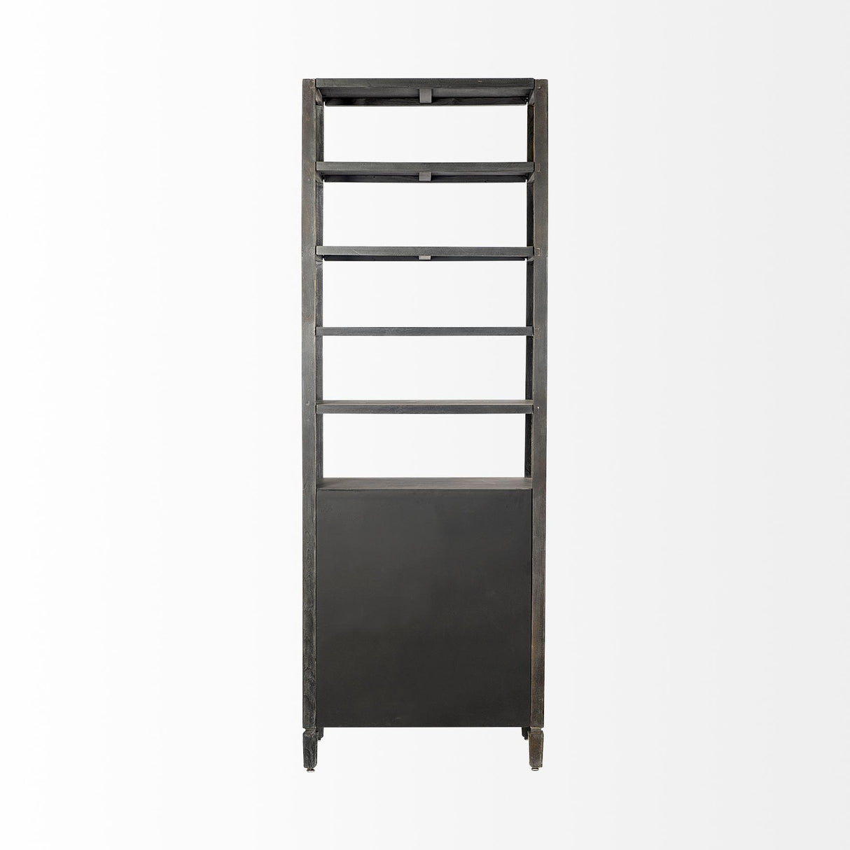 Mercana Sunnyvale 32L x 18W x 90H Dark Brown Solid Wood and Mirrored Glass Four Shelf Shelving Unit