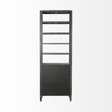Mercana Sunnyvale 32L x 18W x 90H Dark Brown Solid Wood and Mirrored Glass Four Shelf Shelving Unit