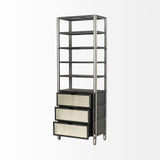 Mercana Sunnyvale 32L x 18W x 90H Dark Brown Solid Wood and Mirrored Glass Four Shelf Shelving Unit