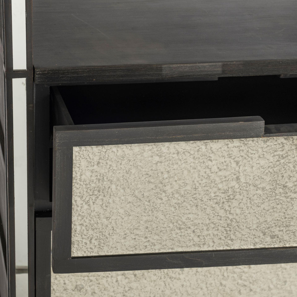 Mercana Sunnyvale 32L x 18W x 90H Dark Brown Solid Wood and Mirrored Glass Four Shelf Shelving Unit