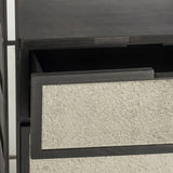 Mercana Sunnyvale 32L x 18W x 90H Dark Brown Solid Wood and Mirrored Glass Four Shelf Shelving Unit