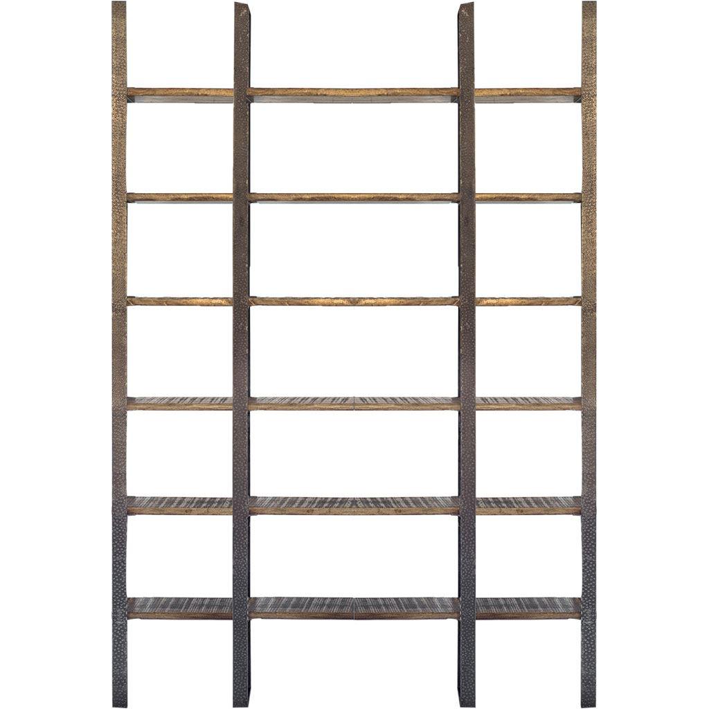Mercana Taunton I 80L x 10.5W x 90H Brown Wood and Black Iron Six Shelving Unit