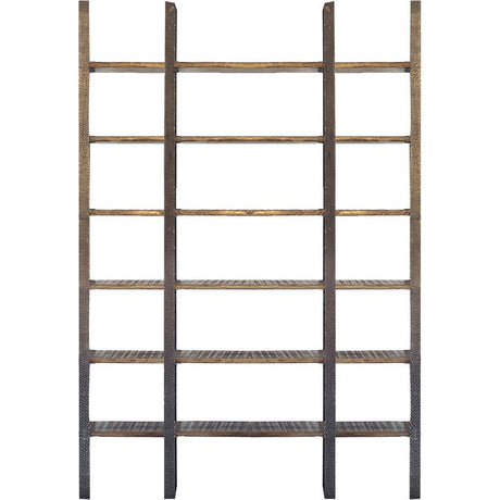 Mercana Taunton I 80L x 10.5W x 90H Brown Wood and Black Iron Six Shelving Unit