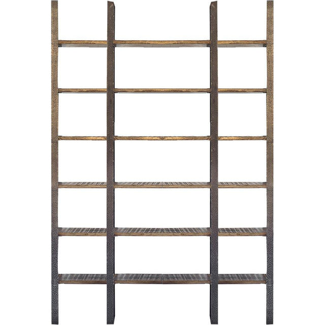 Mercana Taunton I 80L x 10.5W x 90H Brown Wood and Black Iron Six Shelving Unit