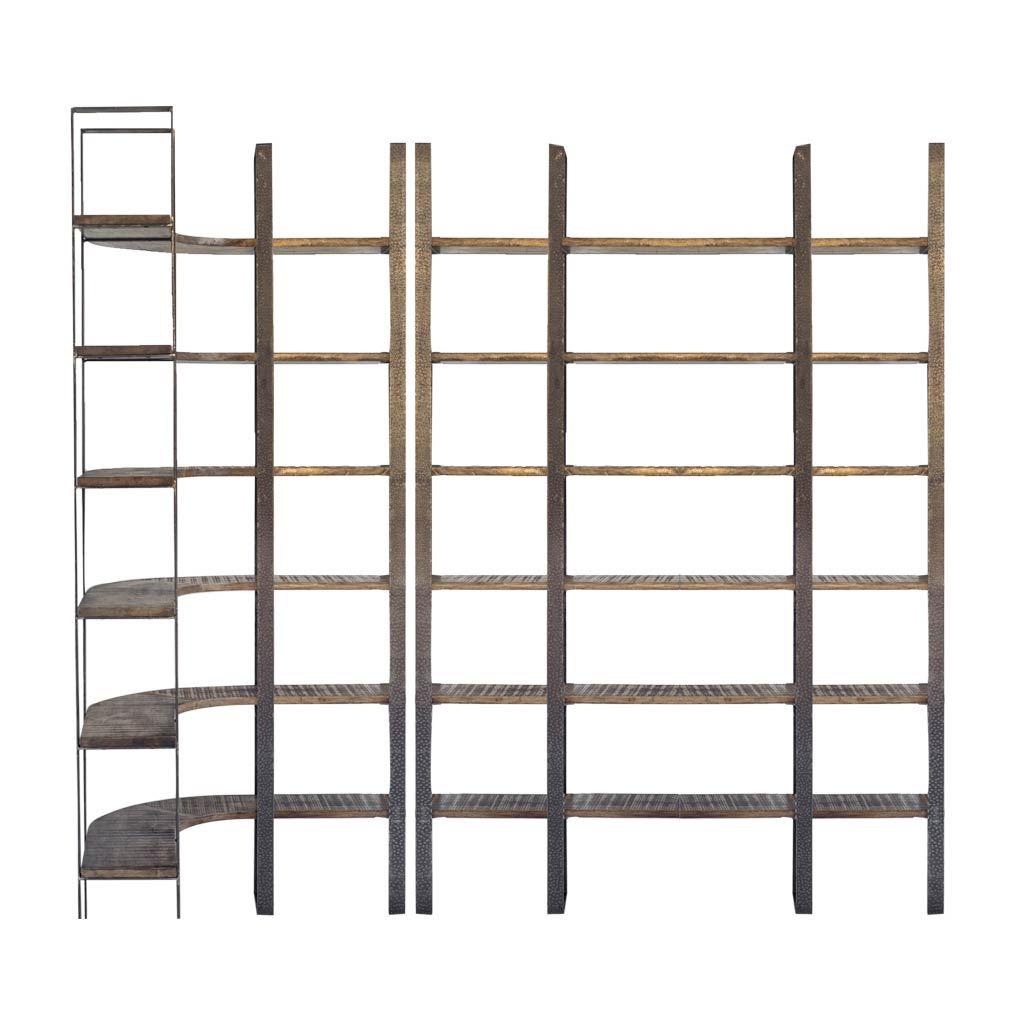 Mercana Taunton I 80L x 10.5W x 90H Brown Wood and Black Iron Six Shelving Unit