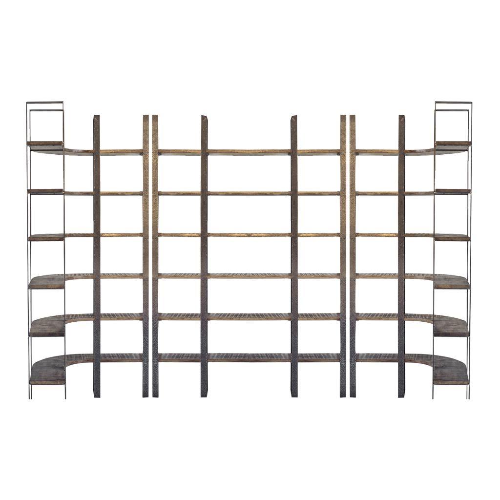 Mercana Taunton I 80L x 10.5W x 90H Brown Wood and Black Iron Six Shelving Unit