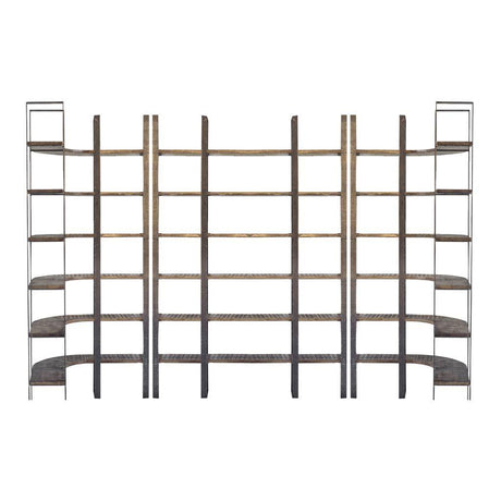 Mercana Taunton I 80L x 10.5W x 90H Brown Wood and Black Iron Six Shelving Unit