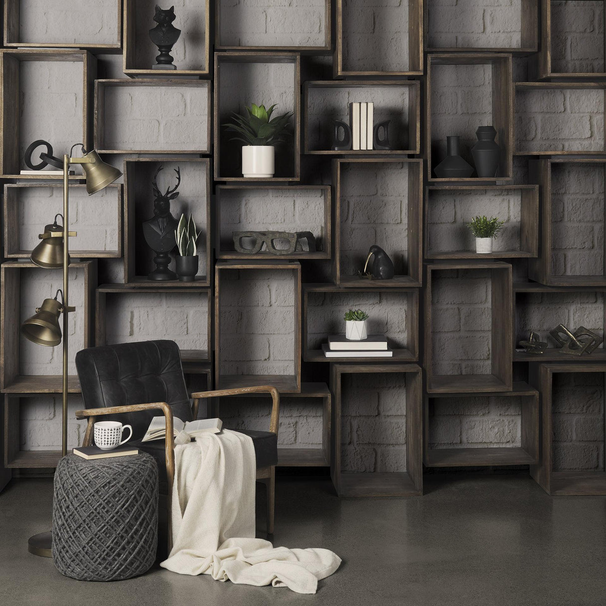 Mercana Simul Brown Wood 2 Shelves Modular Shelving Unit