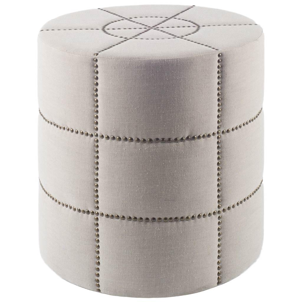 Mercana Beacon 20.5"H Cream Fabric w/ Metal Tacks Round Ottoman